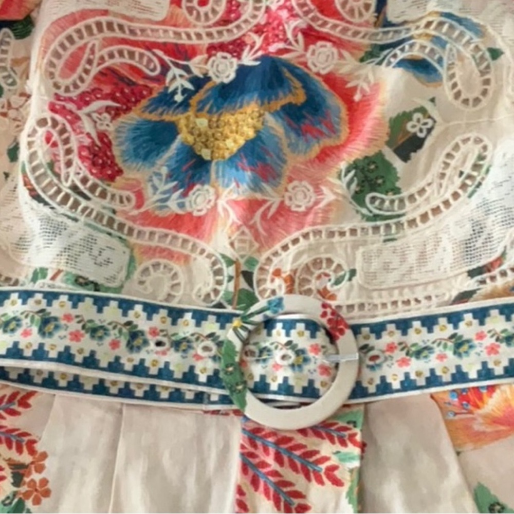 Farm Rio Floral Embroidered Romper W/Lace Sleeves Sz XS - Picture 5 of 6